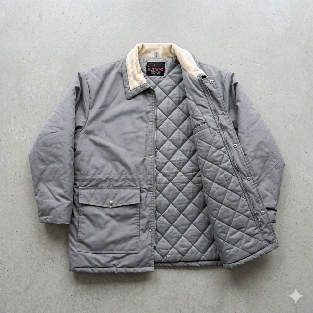 Vintage Westwind Workwear Jacket Mens 2XL Gray Quilted Parka Corduroy Coat USA